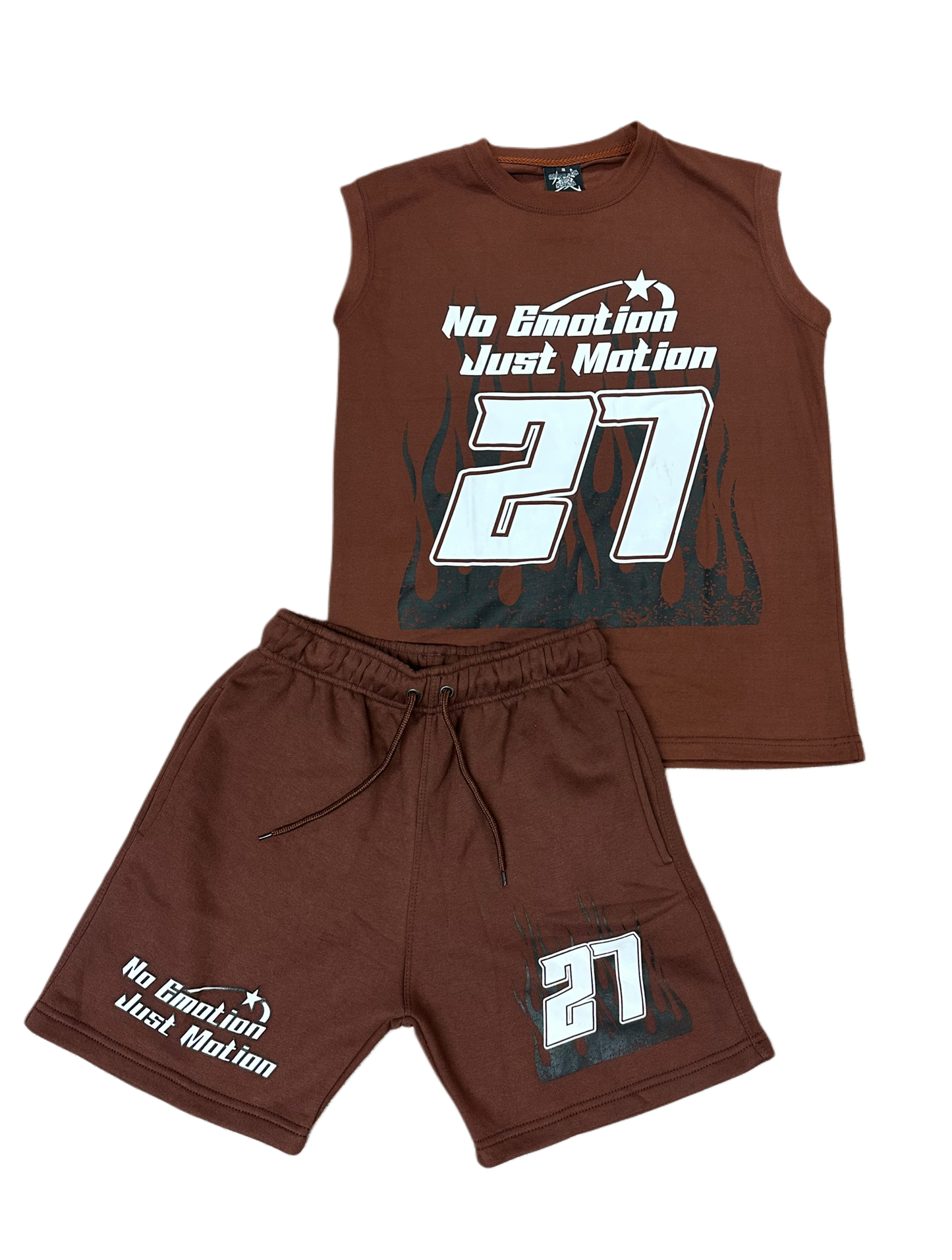 Brown sleeveless shorts set