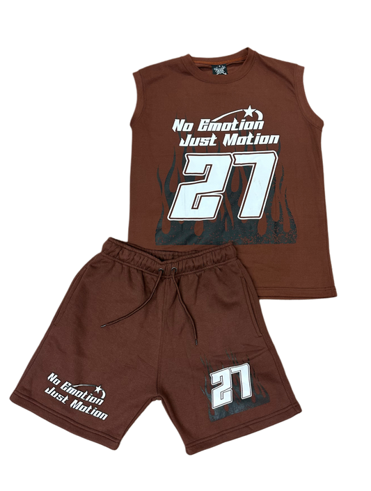 Brown sleeveless shorts set
