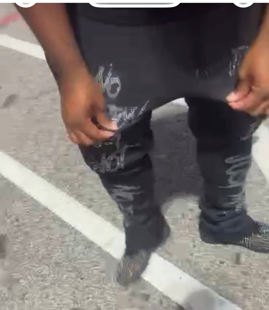 Rhinestone stack black pants